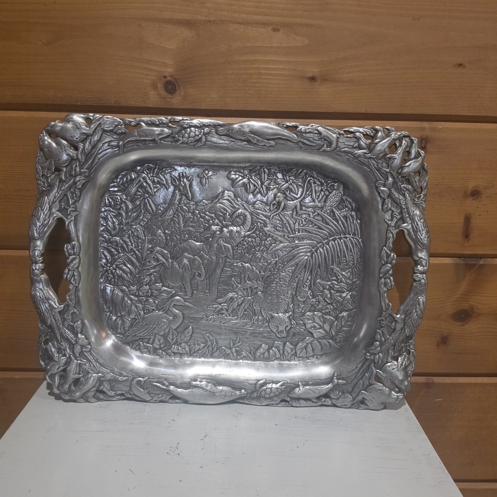 Arthur Court Serving Tray Jungle Safari Large 19 x 14 Handles Vintage heavy
